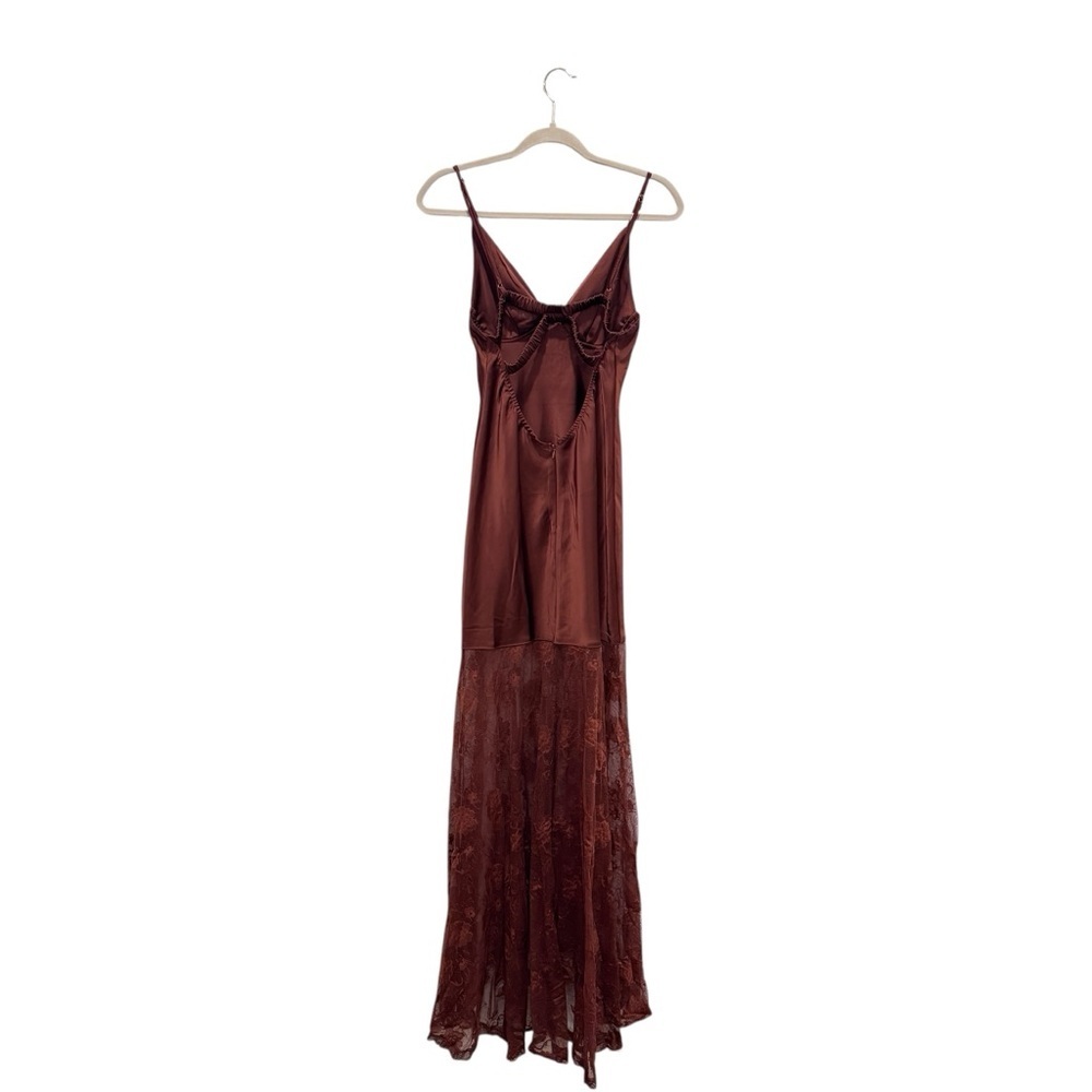Hello Molly Maxi Dress Lace Strappy Wedding Formal Chic Umber Brown Sz M - Picture 7 of 13